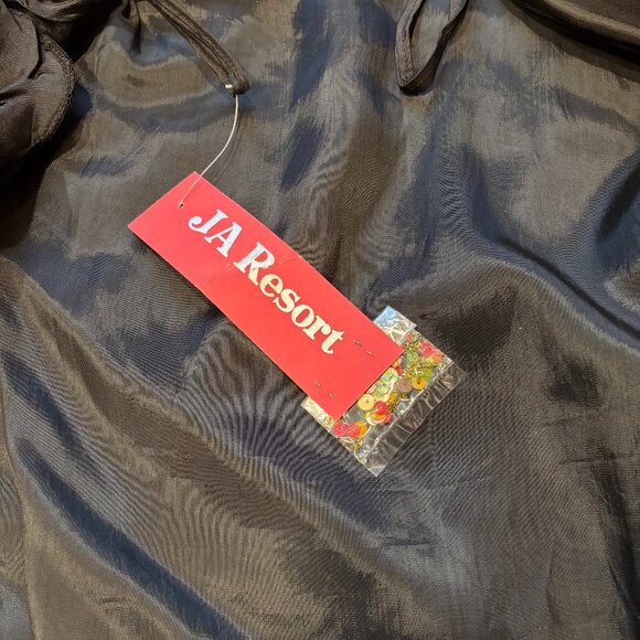 Vintage 80s JA Resort Black Crushed Velvet Bomber Jacket Sequin Fruit - Picture 7 of 8